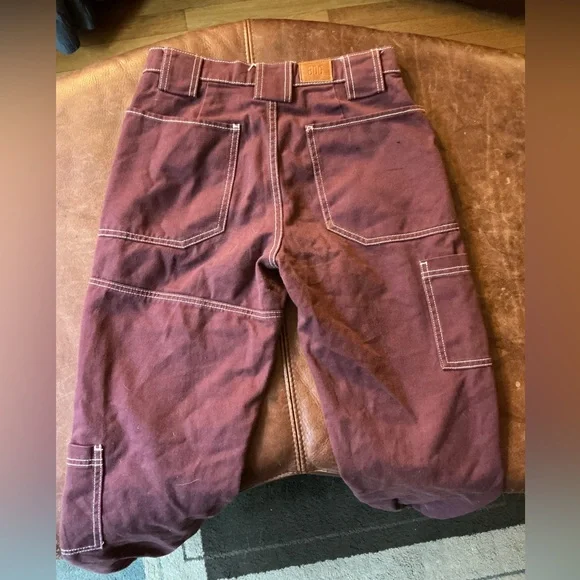 BDG Burgundy Jogger Pants with White Stitching - Picture 3 of 4